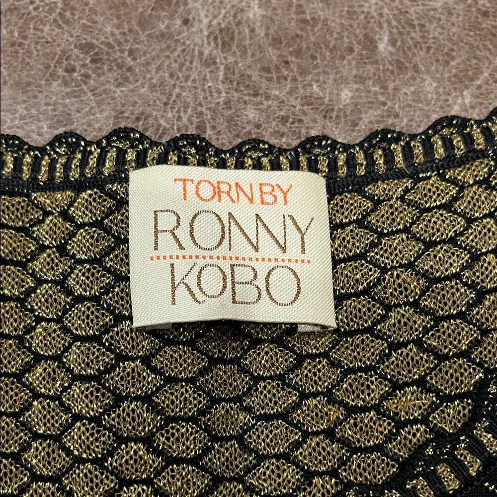 Torn by Ronny Kobo Black and Gold Peplum Blouse - Picture 2 of 11